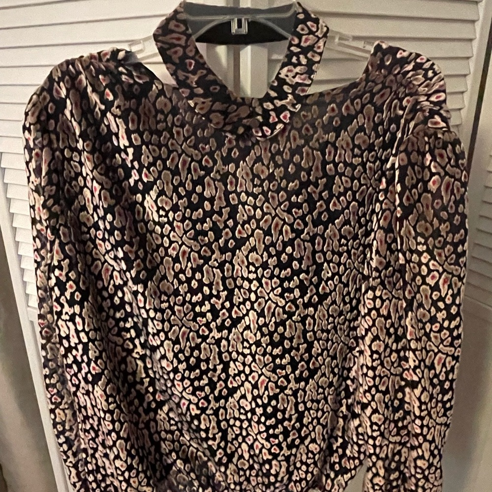 WHBM Cheetah Velvet Puff Sleeve Blouse with Choker L